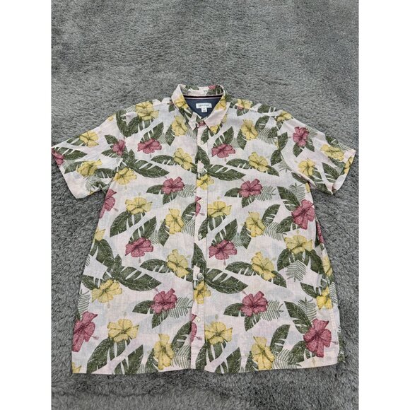 Sun Stone Shirt Mens XL White Floral Linen Blend Hawaiian Tropical Button Up - Picture 1 of 9